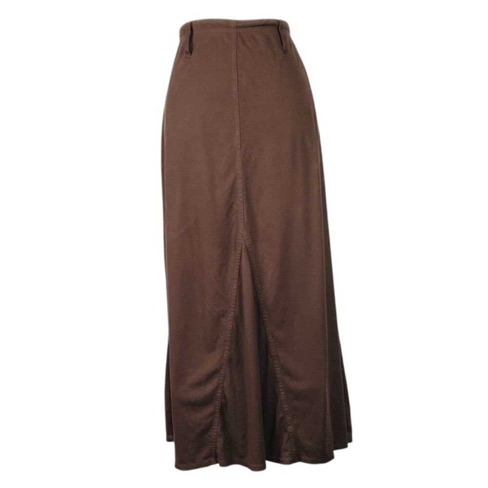 Vtg Fashion Bug Midi Skirt Sz 14 Chocolate Brown Stretch Gypsy Prairie Neutral